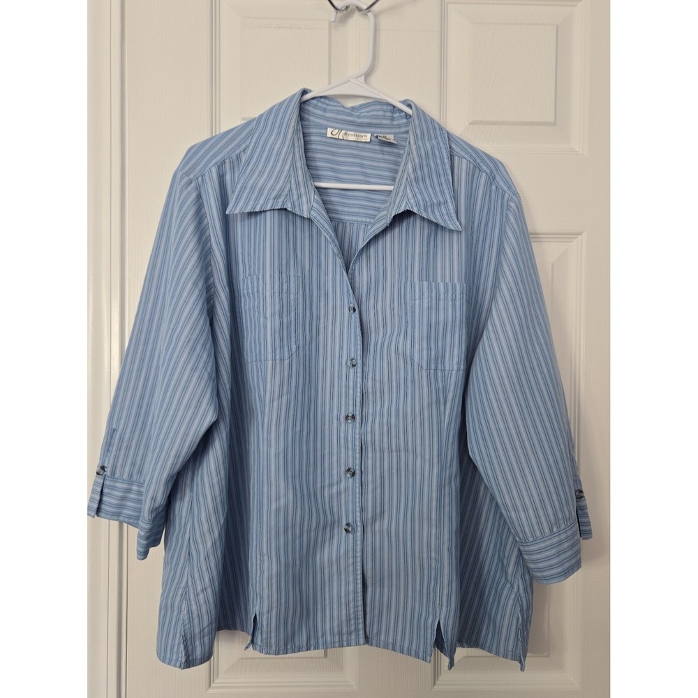 Dressbarn Womans Plus Size Blouse‎ Size 2X 3/4 Sleeve Striped.